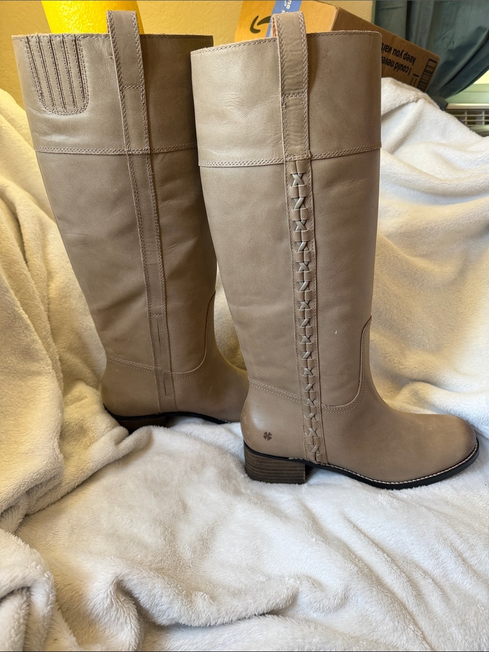 Lucky Brand Taupe Braided-Accent Knee High Riding Boots